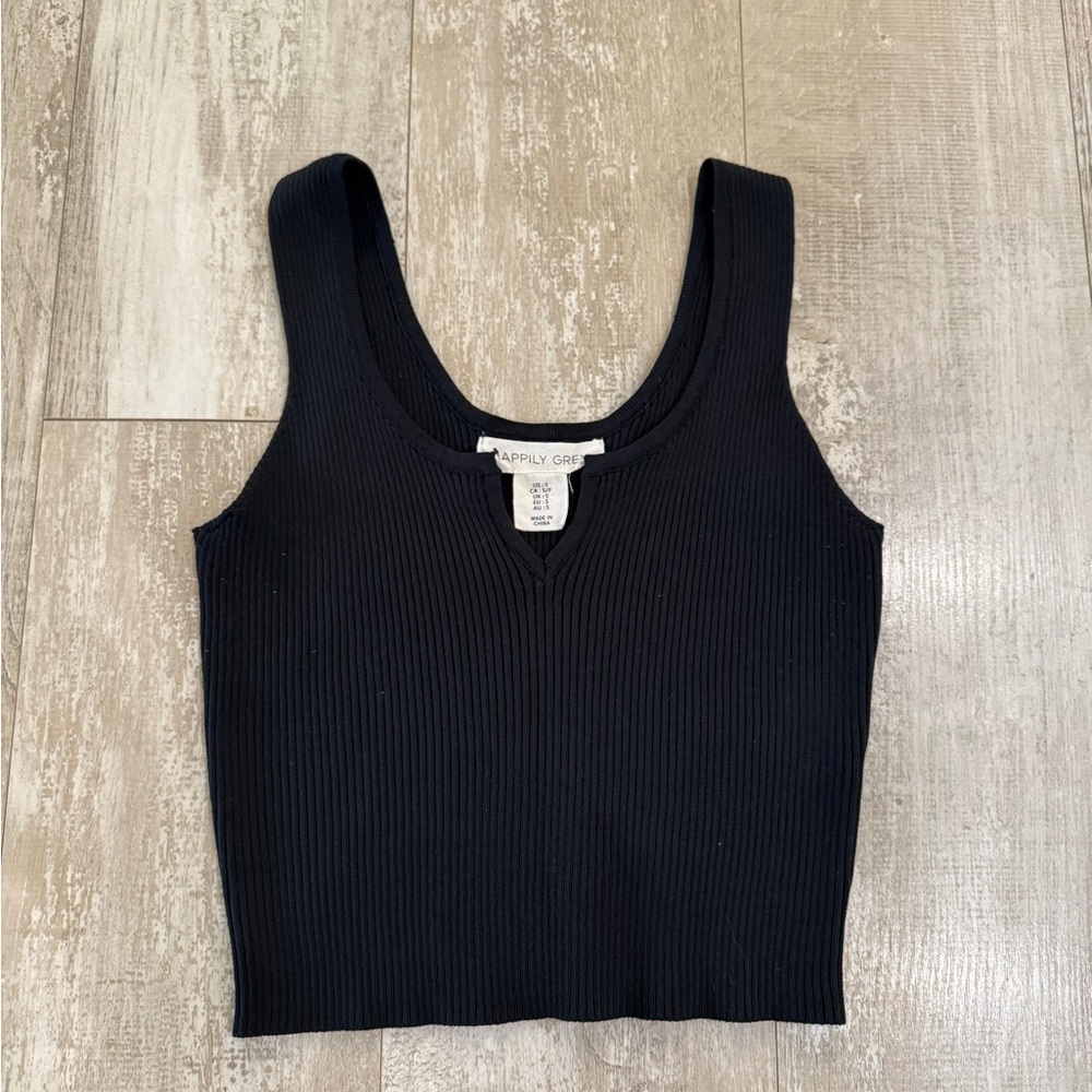 HAPPILY GREY | Black Ribbed Crop Tank Top- Size Small